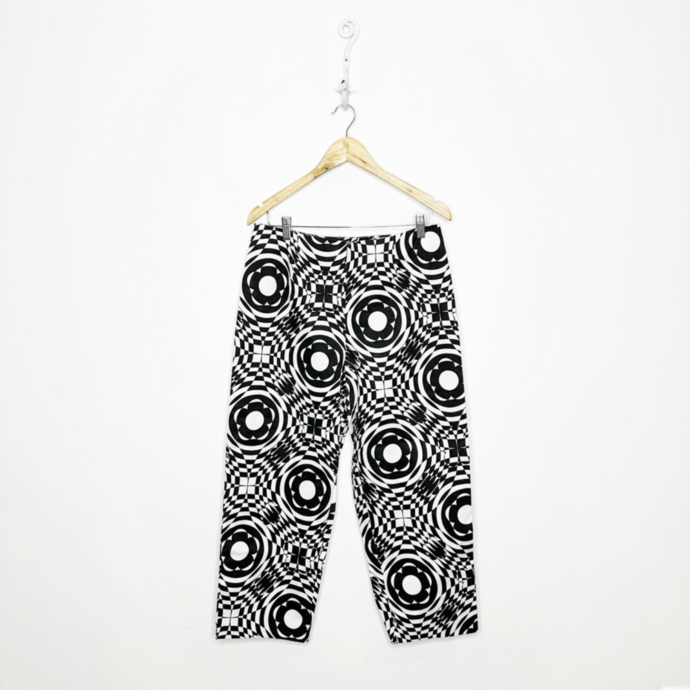 VTG 90s CHECKED Daisy psychedelic pants black white straight leg womens size 14